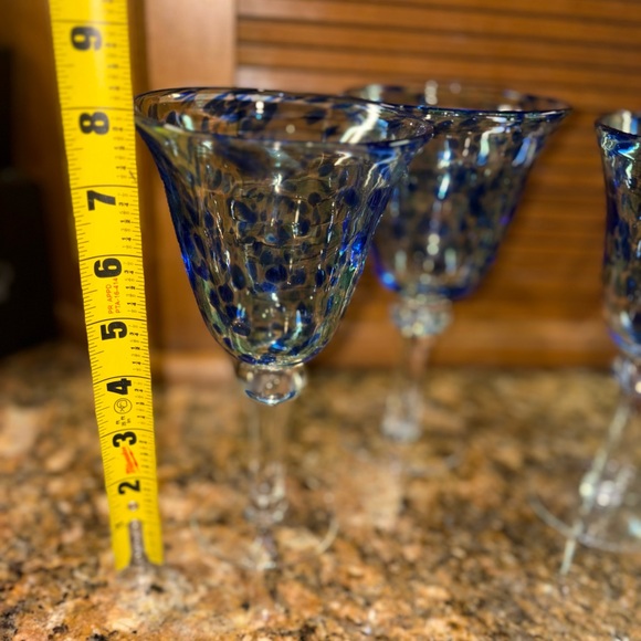 Elegant Blue Patterned Glass Goblet, 4  glasses - Picture 2 of 3